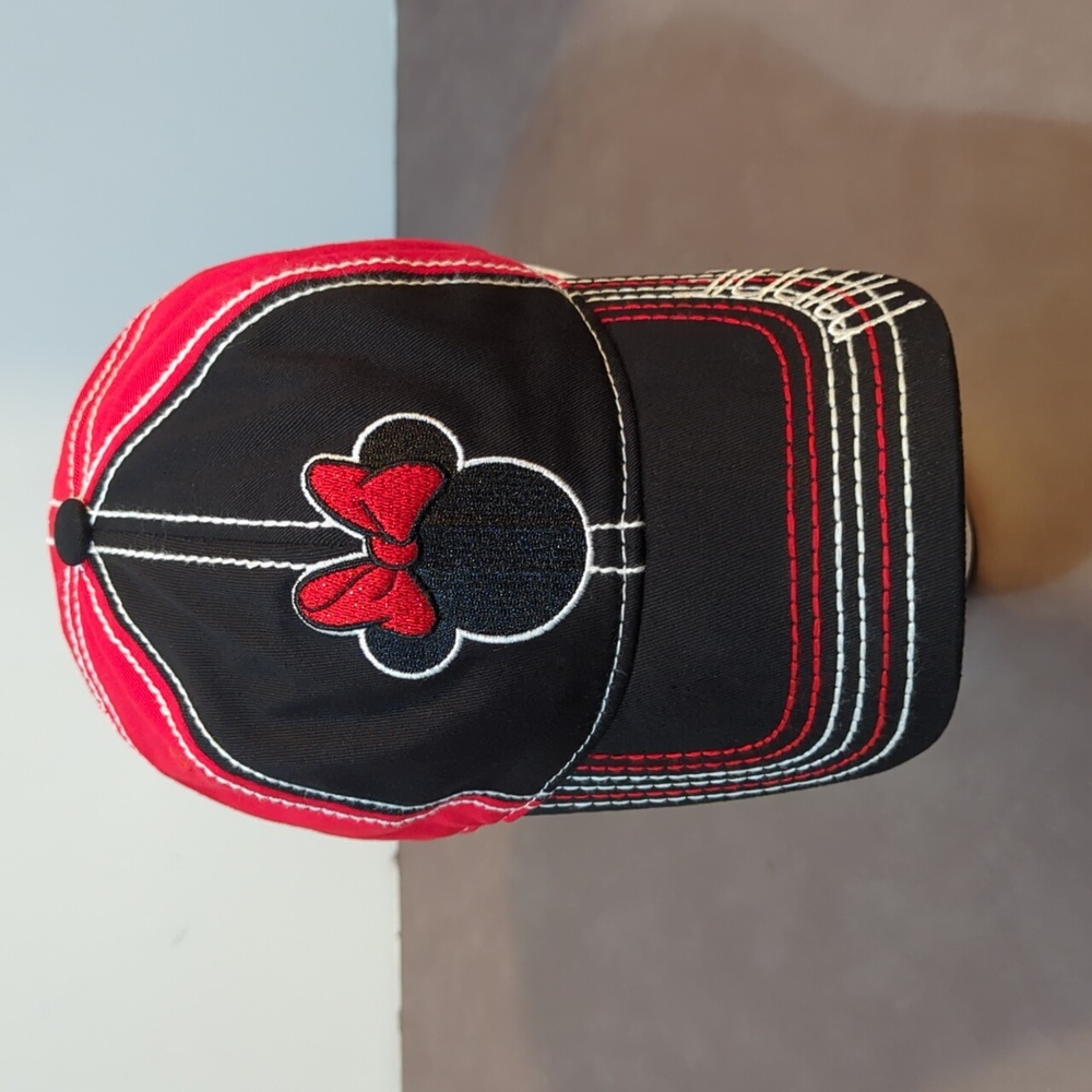 Disney Minnie Mouse Hat Cap Red Black with White stitching Adjustable